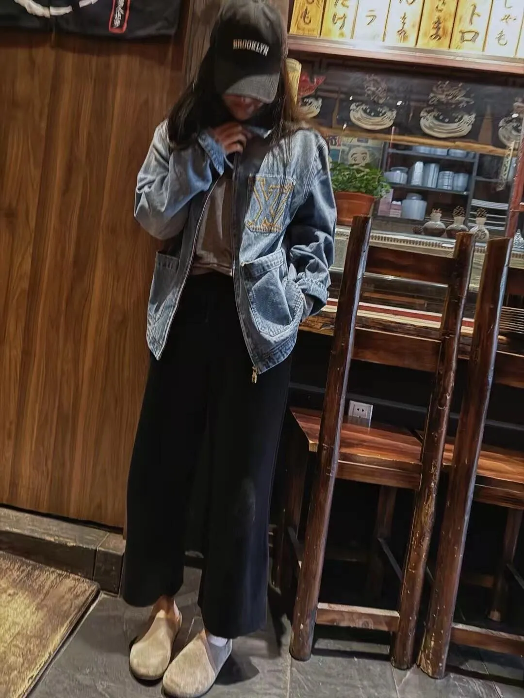 Louis Vuitton/Louis Vuitton pocket embroidered zipper denim jacket